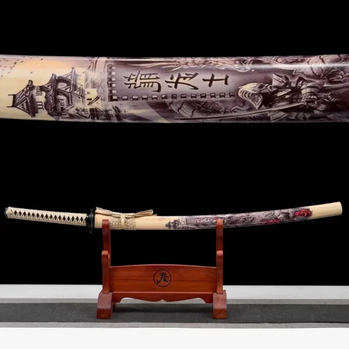 Katana Da Collezione AMONT Con Guaina Bianca E Drago | Lama In Acciaio 102 Cm | Riproduzione Sicura Per Decorazione