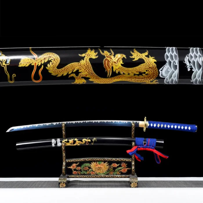 Black Katana with Gold Dragon